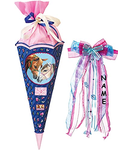 Personalisierte Schultüte „Pferdefreunde“ Von Coppenrath – 85/100 Cm, 6-eckig, Mit Name