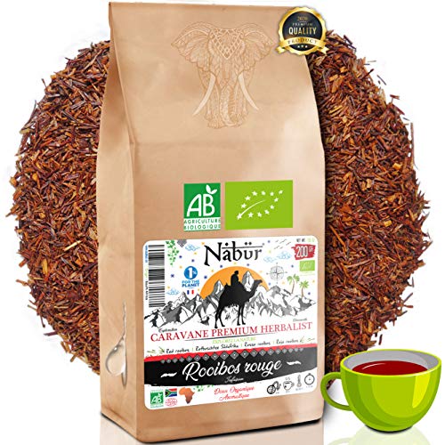 Rooibos rouge BIO 200Gr ? Nabür ? Thé Roibos Antioxydant Riche, Doux, Relaxant, Certifié BIO Ecocert ? Afrique du Sud, 0% Théine/Caféine