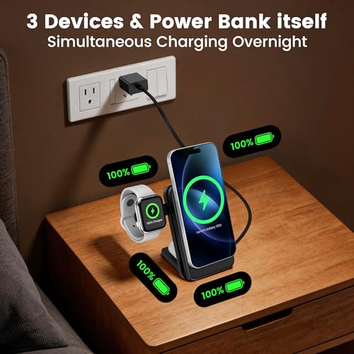 5-in-1 Portable Charger,10000mAh Foldable Power Bank Fast Charging Station USBC Cable Travel,for MagSafe Battery Pack Magnetic for iPhone 17/16/15/14/13/12,Apple Watch,Airpods,Black - Image 5