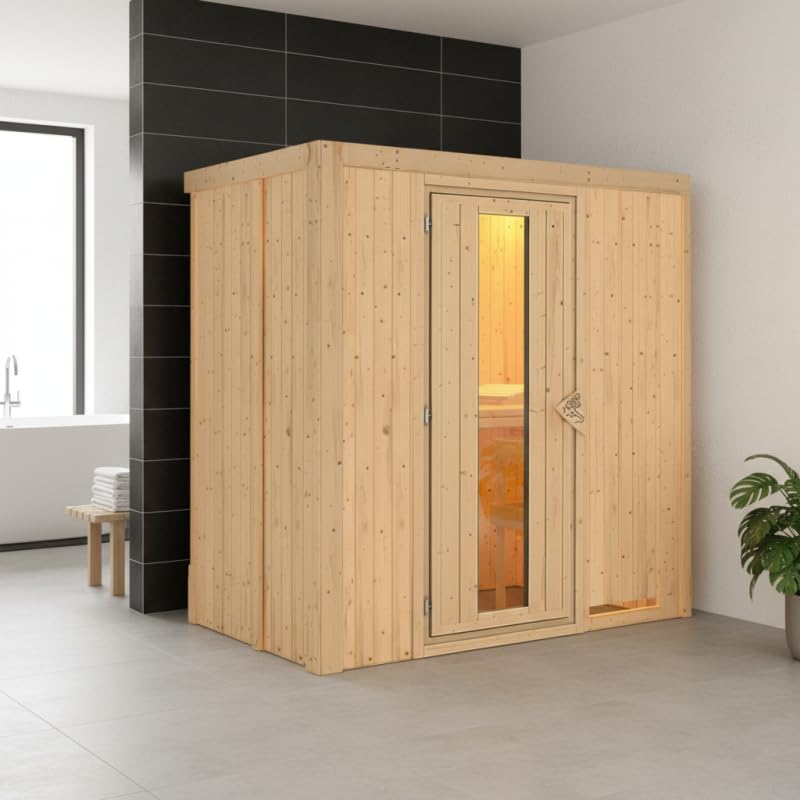 Karibu Sauna Variado 2-3 Places | Bois Massif 68mm Isolation Laine de Roche | Porte Économie Énergie Fenêtre Verre Trempé | Dimensions 78x187cm