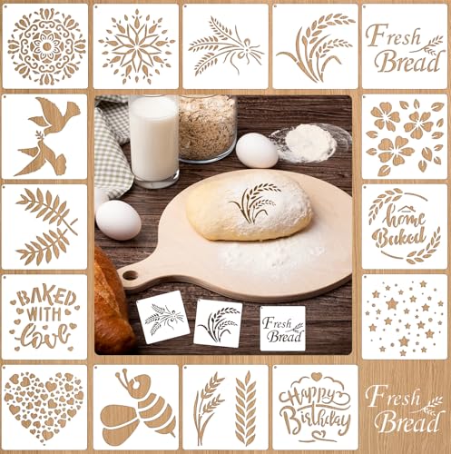 15Pcs Bread Stencils for Sourdough, Cake Stencils Mold Set for Bakery Supplies, Stencil Template for Bread Making Accessories, Gifts for Sourdough Bakers, Pie, Cookie birthday for Decorating（5.9*5.9in
