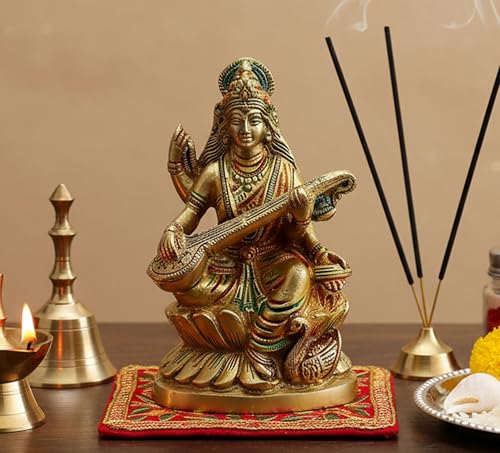 Estatua de Saraswati Maa de Bronce para Decoración