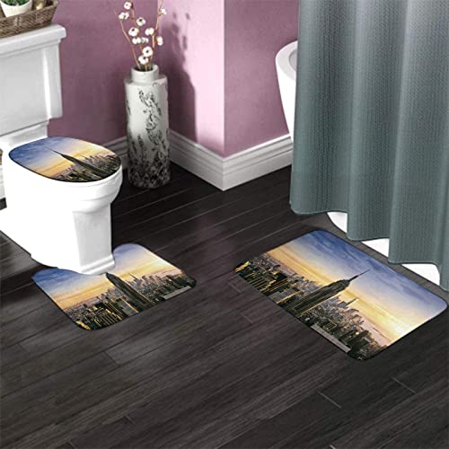 Badezimmerteppich-Set, 3-teilig, Empire State Building Sunset, waschbare Badeteppiche, rutschfest, mit Rückenpolster, Konturteppich und Toilettendeckelbezug – Bild 4