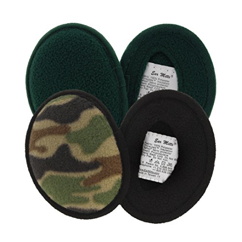 2 Pack Ear Mitts Fleece Bandless Ear Muffs For Men, Camo & Forest Green, Small