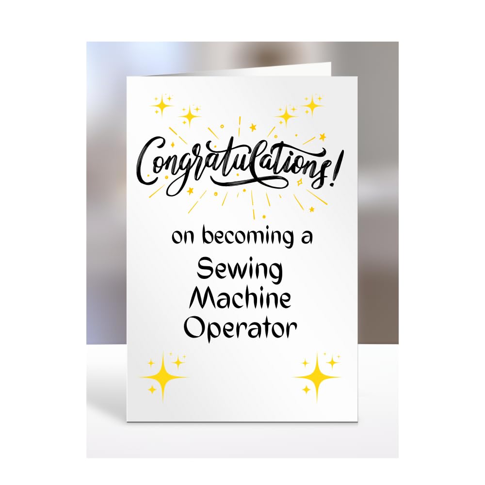 Congratulations on becoming a Sewing Machine Operator, card for men, women, him, her, colleague, boss, manager, supervisor, friend, gifts or presents, A5-211c_11 — image 1