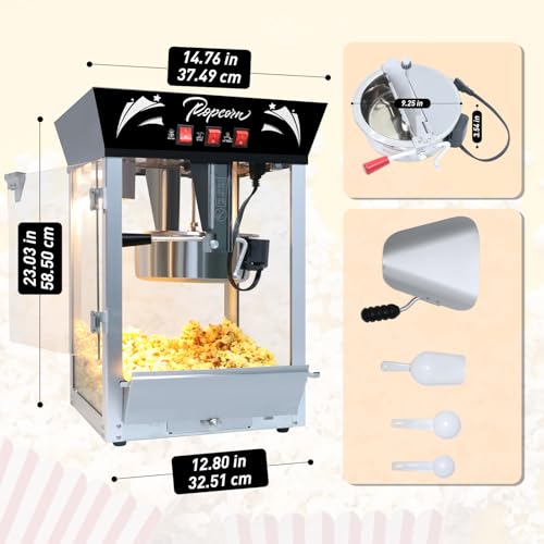 Image of 12 Oz Tabletop Popcorn Machine (Black) - Space Saving Popcorn Maker - 3 Easy Switches with 4 Scoops for Home Theater, Party, Events