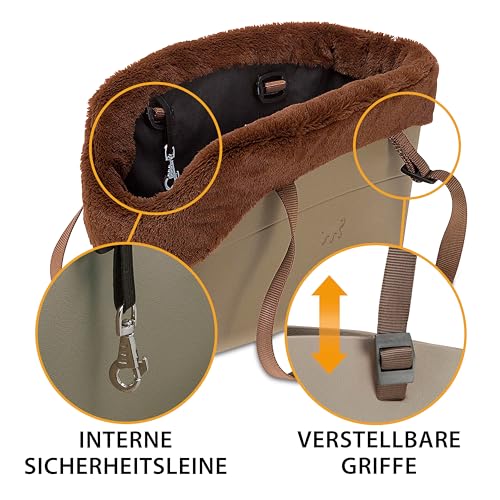 Ferplast Borsa per cani WITH-ME WINTER, in EVA Morbida plastica gommata, con rivestimento in pelliccia ecologica, Manici regolabili, Cinghiolo di sicurezza incluso, 21,5 x 43,5 x h 27 cm Tortora