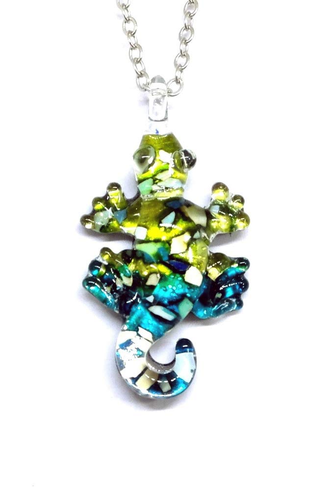 Handmade Mini Lizard Art Glass Blown Animal Figurine Pendant Necklace Jewelry