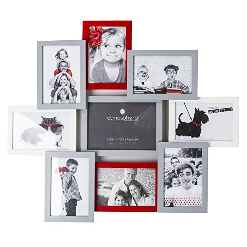 AC-Déco Cadre Photo Pêle-mêle pour 9 Photos - 58.5 X 2.5 X 50.5 Cm - Rouge Et Gris