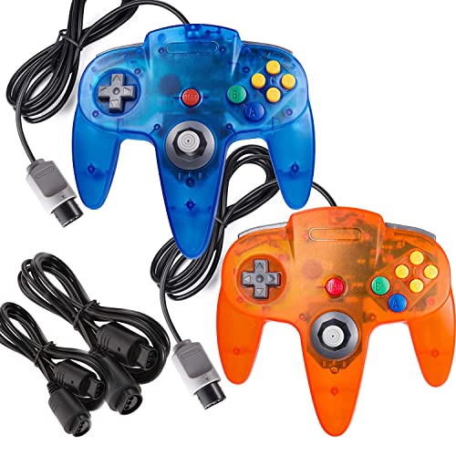 Image of miadore 2 Pack Classic N64 Controllers Bundle with 2 Pack 6FT N64 Controller Extension Cable (orange /blue)