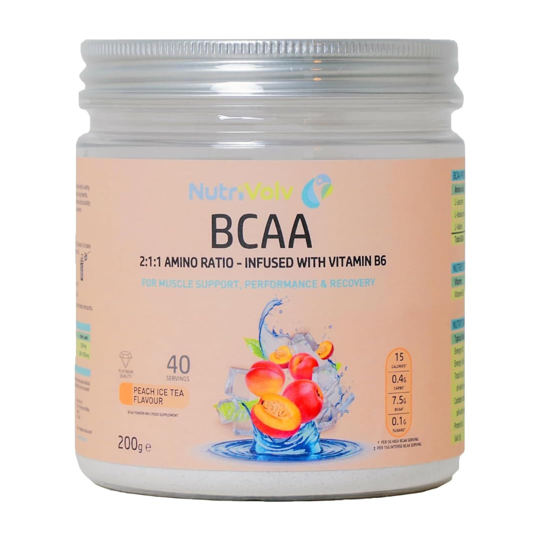BCAA Powder | 40 Servings (200g) | 2:1:1 Amino Ratio | 7.5g BCAAs | Branched Chain Amino Acids | Muscle Support Performance & Recovery Drink | Energy Post-Workout | Peach Ice Tea Flavour