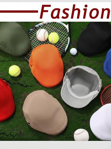 Image of Chuarry 8 Pack Newsboy Cap for Men Mesh Flat Cap Gatsby Golf Cabbie Hunting Driving Summer Hat for Men