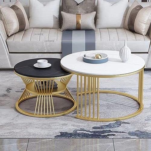 Image of Metal Round Coffee Table, Modern Minimalist Side Table Combination, (Black-White-Gold)