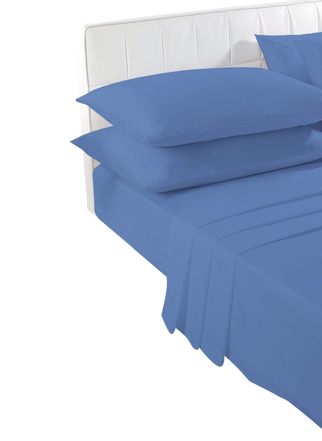 Voice7 Mid Blue Double Flat Bed Sheet - Plain Dyed Poly Cotton Percale Quality Flat Sheets ( - Double Flat)