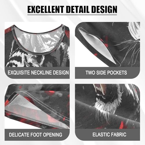 ALAZA Tiger Animal Red Pajamas Set Short Sleeve Cotton Sleepwear Summer Pjs 2 Piece 5-14Y4