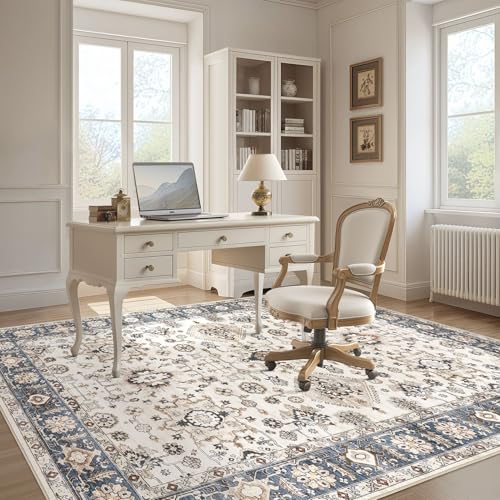 Tapete decorativo 9x12 ft azul y beige lavable miniatura 3