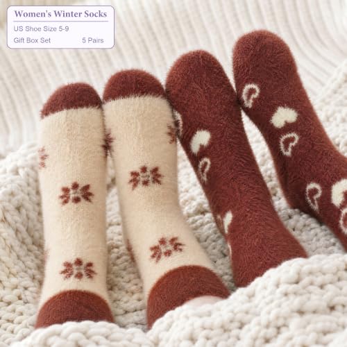 Image of SISOSOCK 5 Pairs Fuzzy Soft Cozy Comfy Socks Warm Birthday Gifts for Women