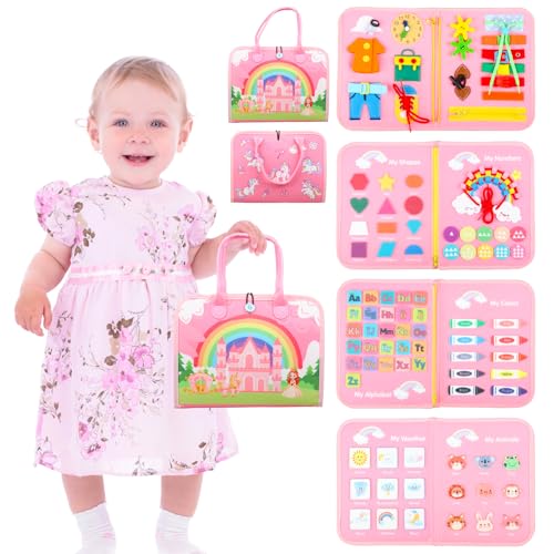 Image of Toddler Busy Board Montessori Toys for 1 2 3 4 Year Old Girls Birthday Gifts - Educational Learning Busy Book Sensory Toys for Toddlers 1-3 - Airplane Car Travel Activities Toys for Kids Ages 2-4