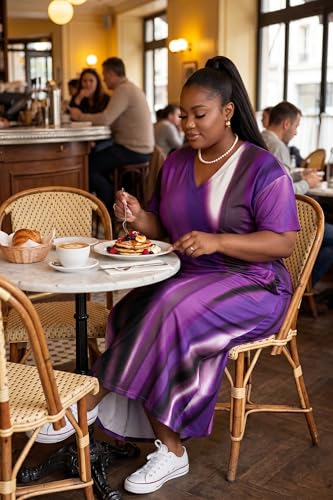 Image of Runwind Plus Size T Shirt Maxi Dress for Women Short Sleeve V Neck Casual Long Dresses with Pockets