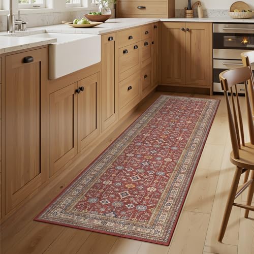 Rugland 2'6x8' Runner - Stain Resistant Entryway Rug, Anti Slip Backing Hallway Runner Rug, Vintage Tribal Area Rugs(TPR10-Burgundy, 2'6x8')