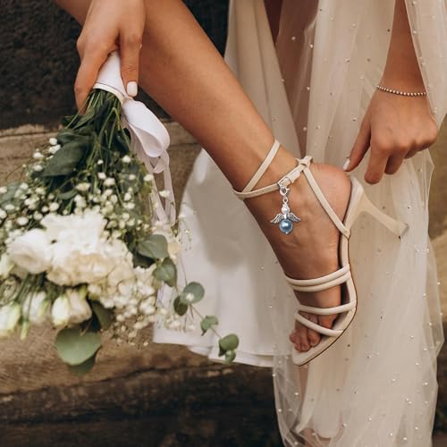 Image of Something Blue Gift for Bride, Something Blue Bridal Bouquet Charm Guardian Angel Garter Charm for Bride on Wedding Day Bridal Shower Gifts for Daughter Wedding Bridal Party Decors