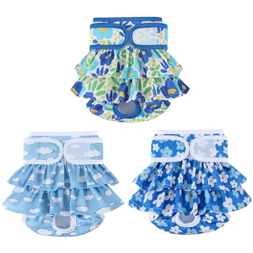 Image of Washable Dog Diapers Female 3 Pack Reusable Highly Absorbent Puppy Diapers, Premium Doggie Diapers, Durable Leak-Proof Dot Doggy Diapers for Period Heat Incontinence Potty Training,XS