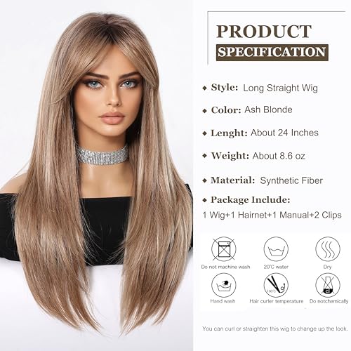 Esmee Long Straight Ash Blonde Wigs for Women Natuaral Synthetic Hair Heat Resistant Ombre Wig for Daily Party Cosplay Use - Image 2