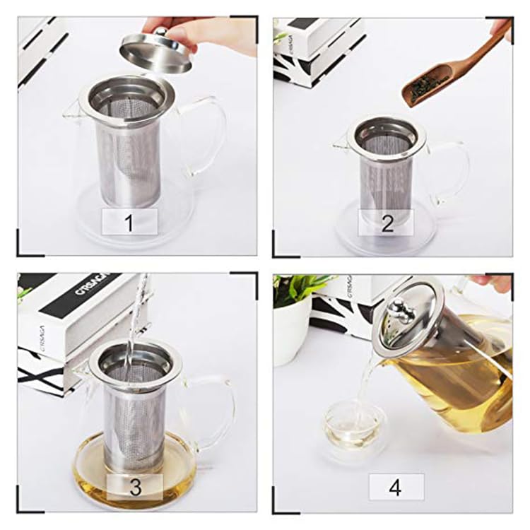 Avastro 750ml Heat Resistant Glass Round Teapot with Stainless Steel Infuser Heated Container Tea Pot Good Clear Kettle Round Filter Baskets Pack of 1 1