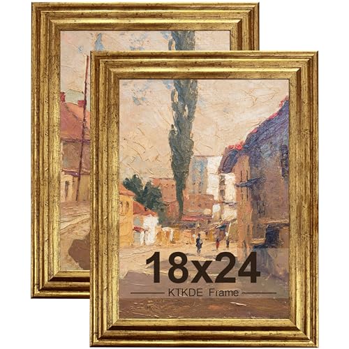 KTKDE 18x24 Picture Frame Set of 2 Ornate Vintage Poster Frames - 18 x 24 Antique Photo Frame for Rustic Gold frame Wall Decor Display Retro Home Decor best gift