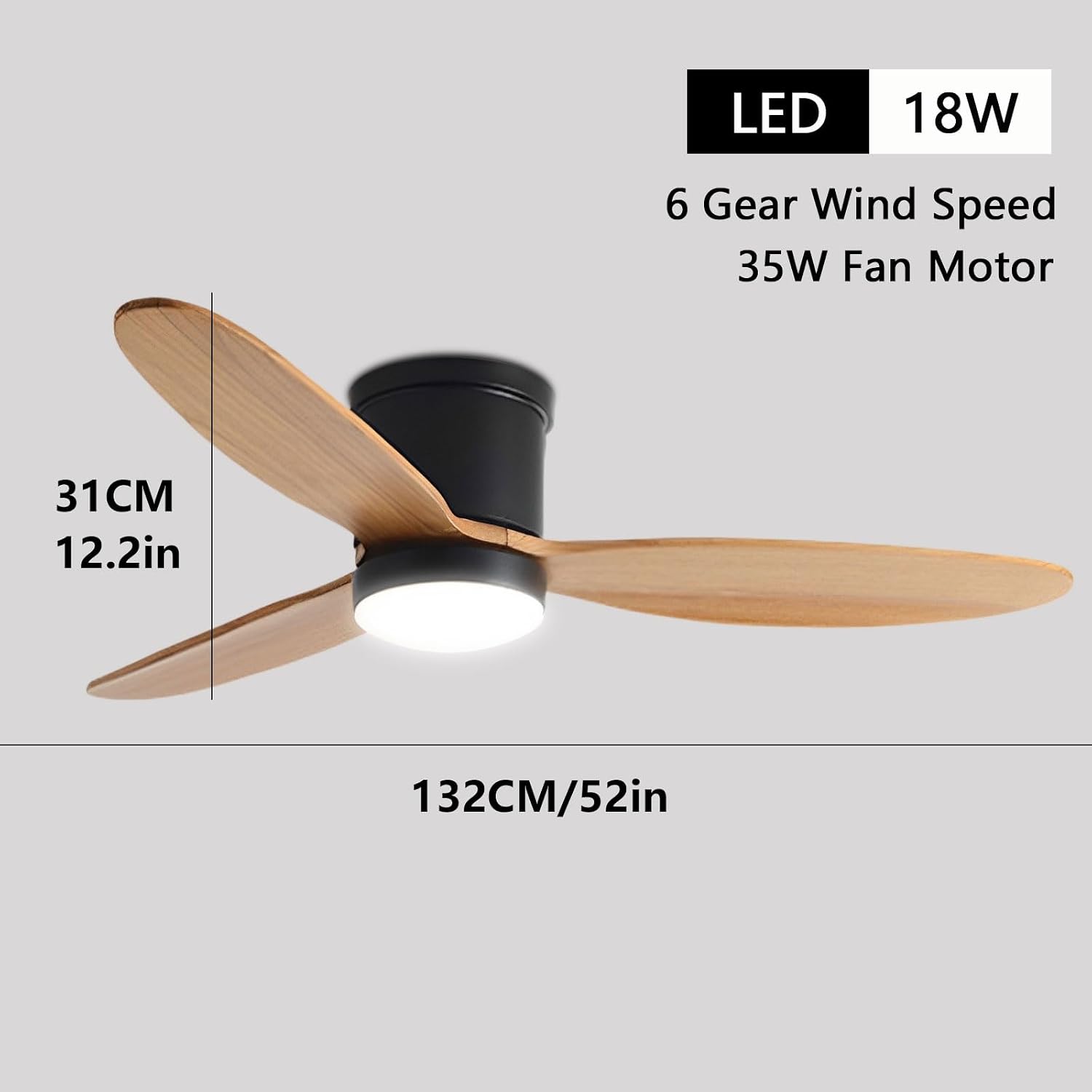 Modern Remote Ceiling Fans with Lights 6 Speeds Quiet Ceiling Fan Light 18W LED Ceiling Light for Bedroom Living Room Classroom Restaurant Indoor Ceiling Fan 3 Wood Blades