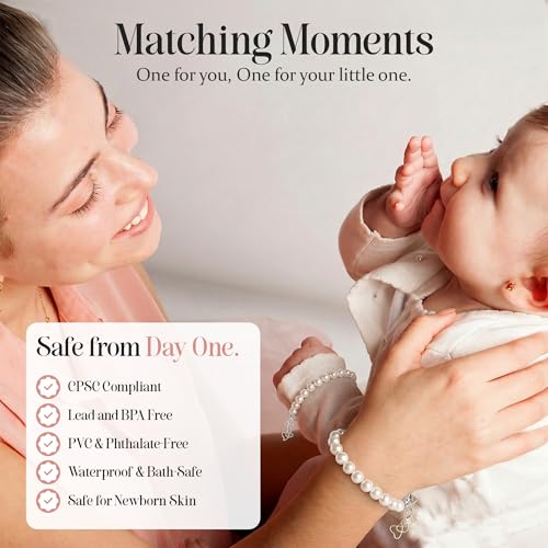 Image of Delicate Sterling Silver Bracelets for Girls | High-End European Simulated Pearls | Elegant Girls Jewelry | Pearl Bracelet for Birthday Gifts, Flower Girls | Her First Set of Pearls or Special Days