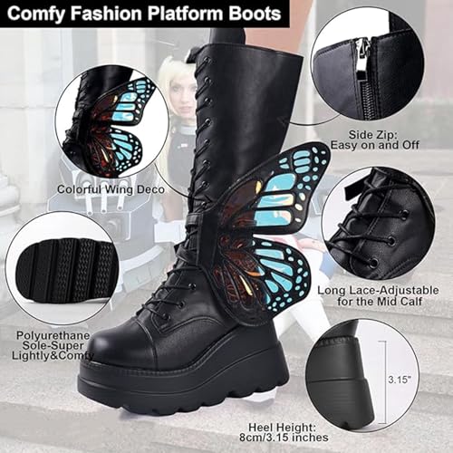 Bottes de combat gothiques avec ailes de papillon rose à lacets - 6