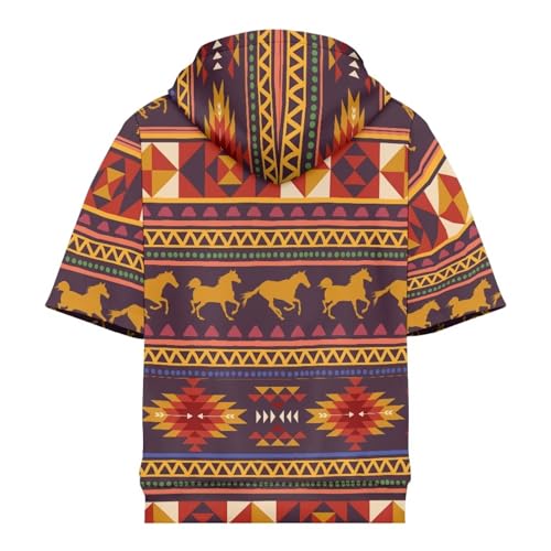 Men's Leisure Hoodie Half Sleeve Moisture-Wicking Fabric Casual Lightweight Sportswear Aztec Indian Tribal Print2