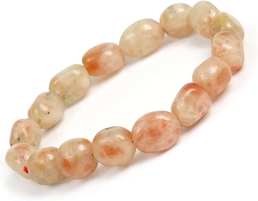 Reiki Crystal ProductsNatural Sunstone Bracelet Crystal Stone Big Tumble Bead Bracelet for Reiki Healing and Crystal Healing Stones
