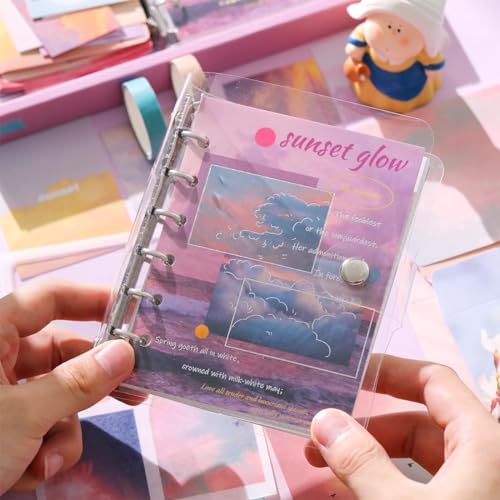 Image of Paper Vintage Aesthetic Scrapbook Kit(346Pcs) Scrapbooking Supplies Kit with Bullet Junk Journal,Stationery,A6 Grid Notebook Journaling Gift for Girl (Sunset Glow Dark Pink Scrapbook)