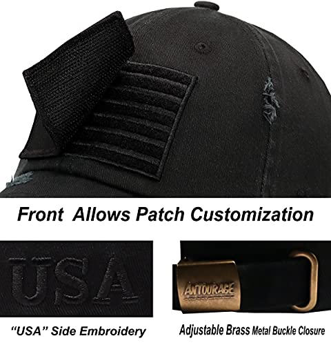 Image of Antourage American Flag Unisex Baseball Hat for Men and Women | USA Flag Mesh Snapback Flat Visor Cap + 2 Patriotic Patches