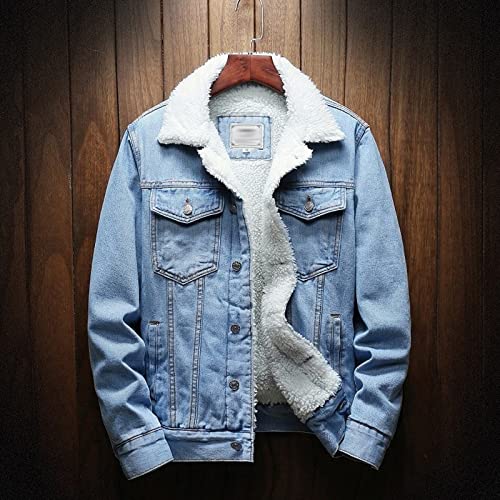 hlysgo Men's Lapel Sherpa Fleece Lined Thicken Denim Jean Trucker Jacket Coats Long Sleeve Slim Fit Casual Jean Jacket2