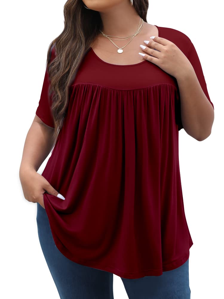 Womens Plus Size Tops Tunic Short Sleeve Crew Neck Shirts Casual Soft Blouse 1X-5X