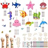 10Pack Wind Chime Kit for Kids, Make Your Own Sea Animals Wooden Wind Chime DIY Coloring Summer Wood Art and Craft Ornaments for Boys Girls Party School Classroom Decorations Supplies Birthday Favors