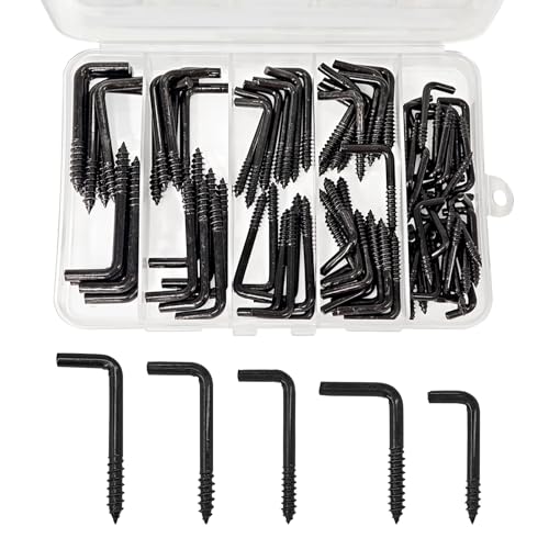 Ticway 85-teiliges verzinktes Spiralhaken-Set – 5 Größen, robuste selbstschneidende Haken für Zuhause, Garage oder Büro (schwarz)