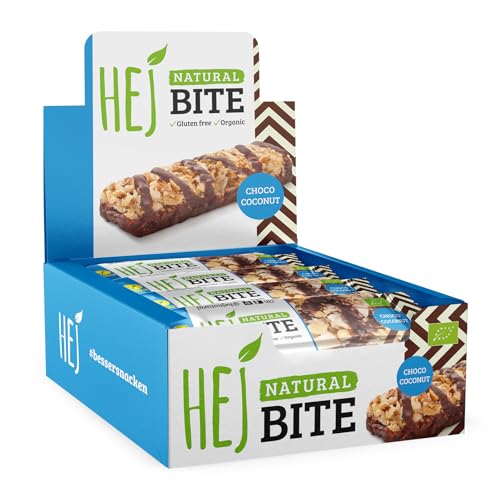 HEJ Bite Bio-Nuss-Riegel - Low-Carb Snack mit Nüssen - Veganer Energieriegel mit Kokos-Chips & Dunkler Schokolade - Glutenfrei - Choco Coconut 12 x 40g