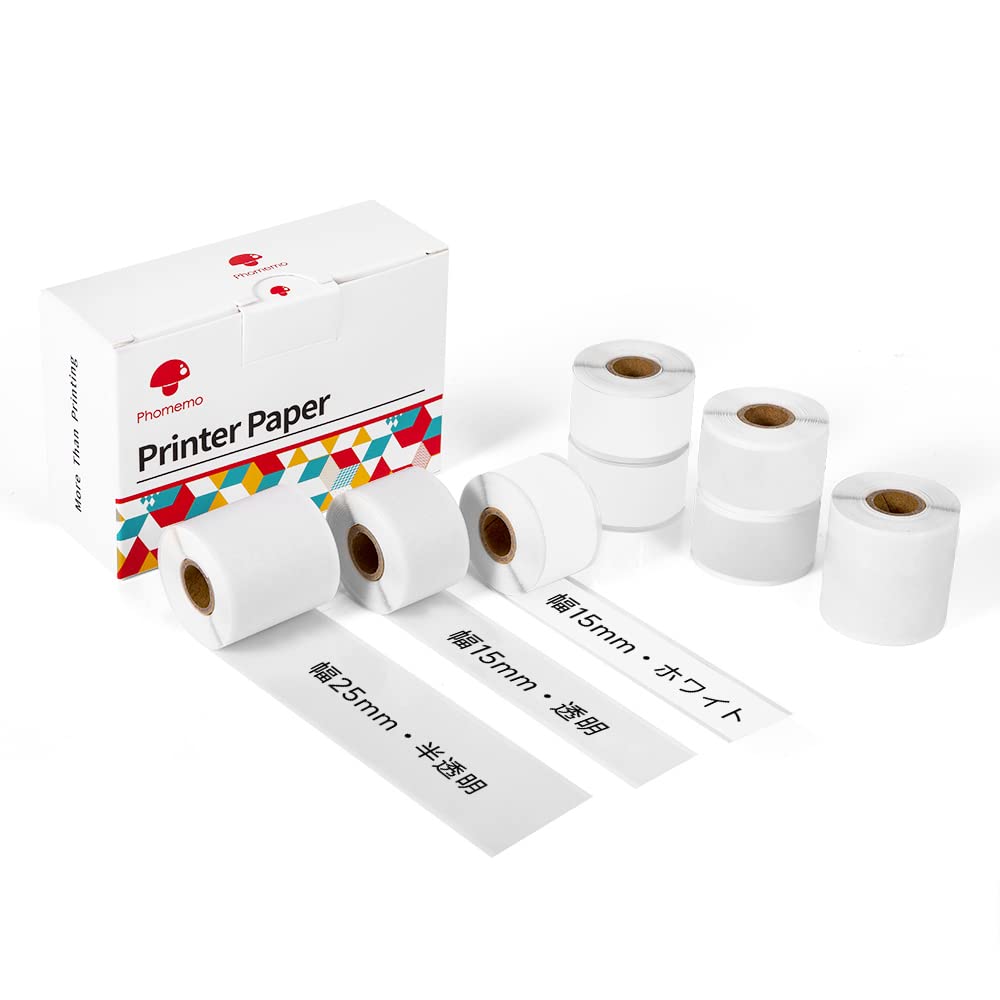 Phomemo M02S P2S M02 Pro用 純正 幅15mm/25mm テープ 感熱ロール紙 ロールペーパー テープ ポータブルBluetoothポケットモバイルプリンター用 シール 印刷用紙 接着剤ある 感熱紙 印刷シール ロール紙 手帳/勉強/落書き/メモ/仕事/オフィス/啓発教育/ラベル/整理収納に適用 用