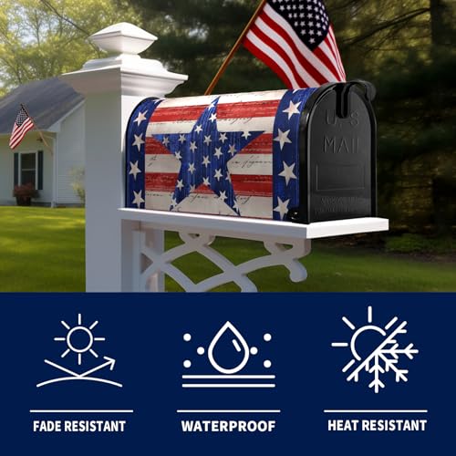 Image of America Flag Mailbox Cover Large Size Magnetic Patriotic Star Mail Box Wrap 4th of July Memorial Letter Post Box Cover Independence Day Mailbox Covers for Outside Oversized 25.5 X 21 Inch