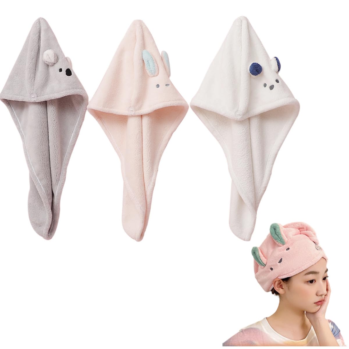Amazon｜ヘアドライタオル ドライキャップ 3枚入り タオルキャップ 耳 