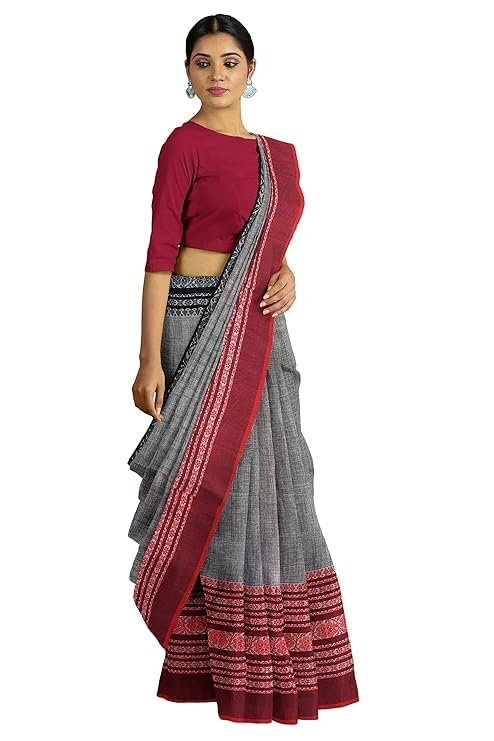 Image of eC ESHA'S COLLECTION Women's Cotton Blend Begumpuri Handloom Saree With Unstitched Running Blouse Piece