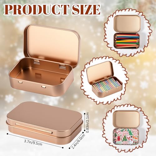 Image of Hotop 6 Pack Metal Rectangular Empty Hinged Tins 3.75 x 2.45 x 0.8 Inch Box Containers with Lids Mini Portable Box Small Storage Kit, Home Organizer (Rose Gold)