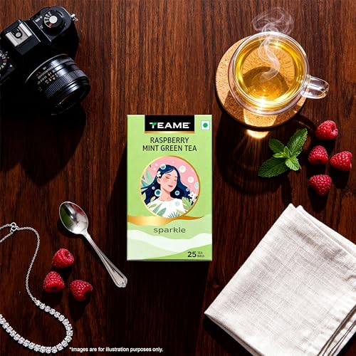 Image of TE-A-ME Green Teabags Raspberry and Mint Flavour | Green Tea Bags 25 pcs