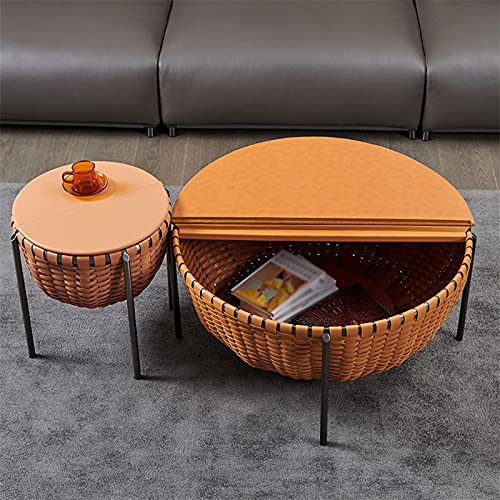 Runder Couchtisch aus Leder mit Metallbeinen, minimalistischer niedriger Tisch, Zuhause, Wohnzimmer, Teetisch, Beistelltisch, Beistelltisch, Möbel – Bild 5