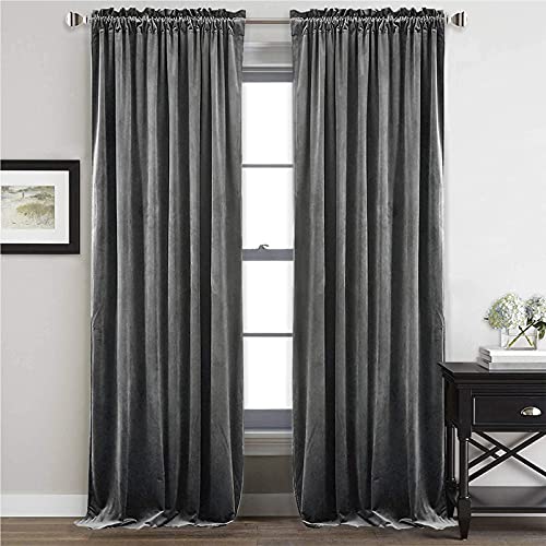 Grey Velvet Curtains 84 Inches Long - Soft Thick Velvet Blackout Curtain Drapes Thermal Insulated Window Treatment Set Panels For Living Room/Dorm, W52 X L84 Per Panel, Set Of 2 #TOP15