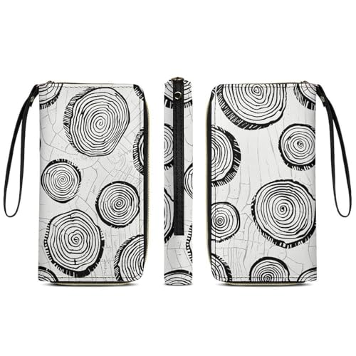 Womens Leather Wallets Wood Ring Pattern Wallet for Women Large Capacity Card Phone Holder Ladies Purse with Wriststrap3